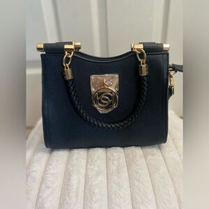 Bebe Black and Gold Shoulder Bag with Chain-Link Details